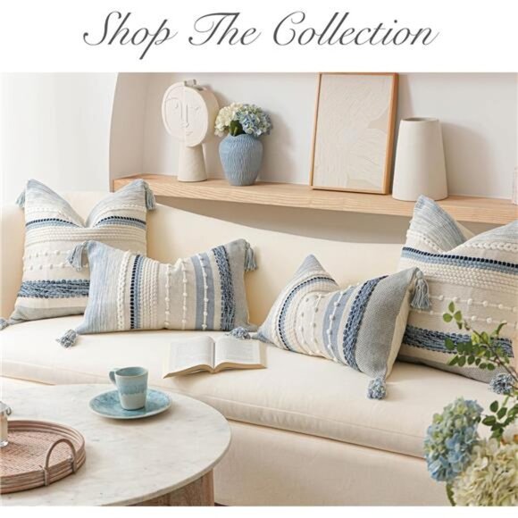 Coastal Blue Decorative Lumbar Pillow Cover 14x36 Boho Long Body - Picture 6 of 14